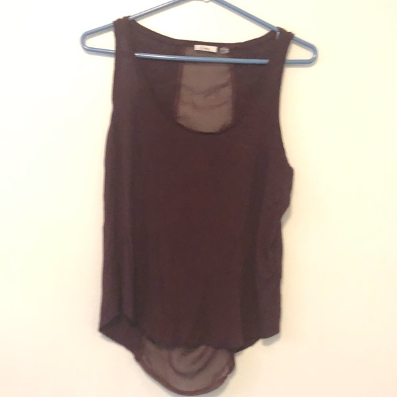 SALE 2for$15 High-Low Sheer Back Panel Tank Top Maroon Flowy DEX​ - Picture 2 of 5